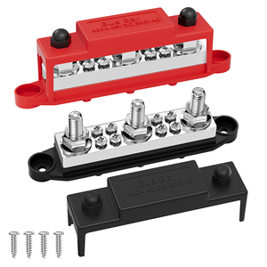 Barre omnibus en cuivre 400A 12V, bloc de distribution à 3 bornes M10 3/8 pouces, certifié RoHS et CE, pour applications nautiques, automobiles et solaires - Product Image 1
