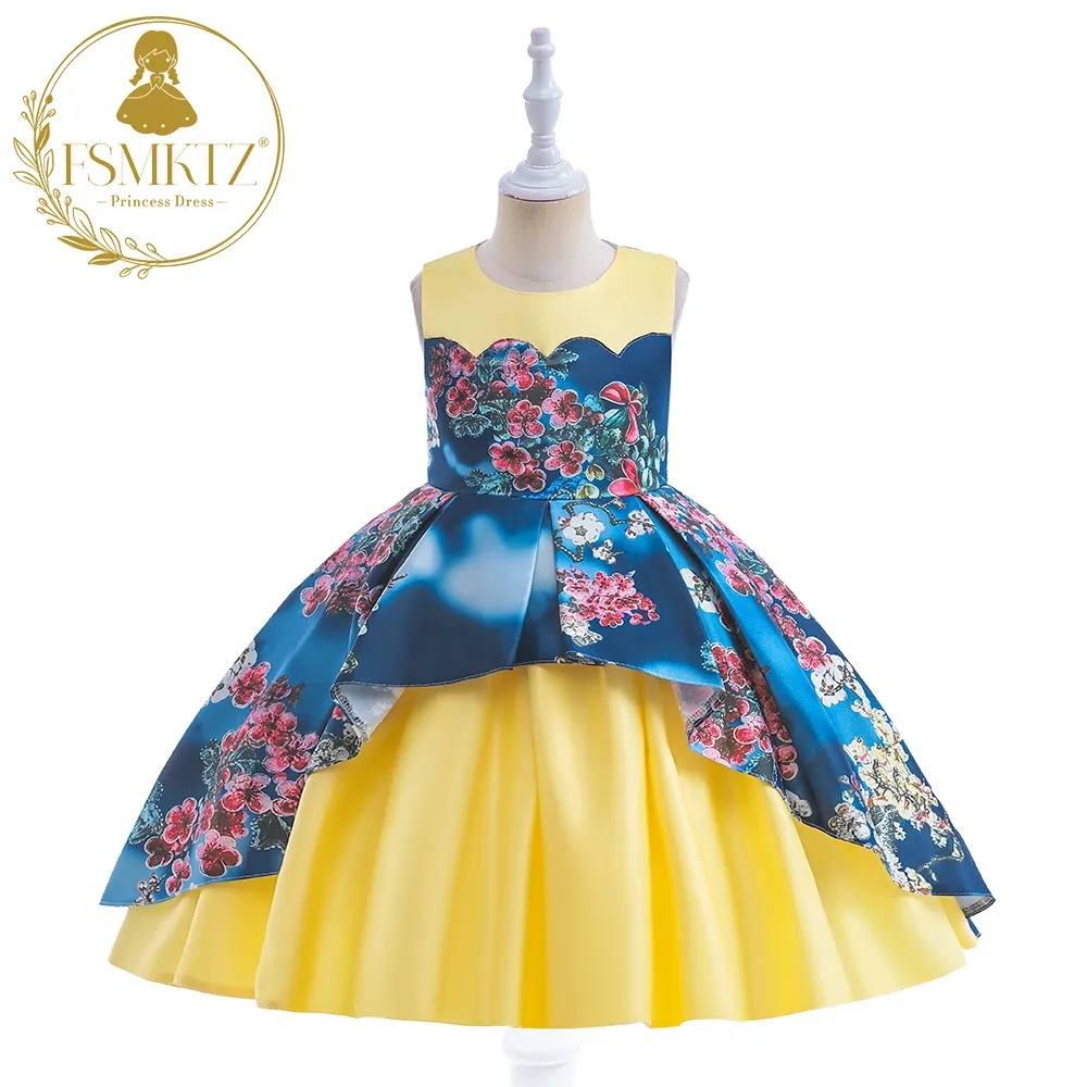 FSMKTZ New Collection Sleeveless O-Neck Pattern Flower Girl Dress Simple Princess Wedding Dresses Baby Frocks Party Wear L5148
