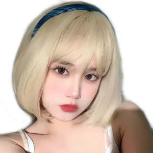 Fashionable Air Bangs Short Straight Hair Wig Cap for Women White Color Enhance Facial Features new2024 hairpiece