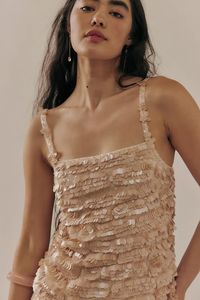 优雅 XS 码迷你连衣裙金色肩带亮片性感自然露肩夏季雪纺及膝派对舞会 - Product Image 2