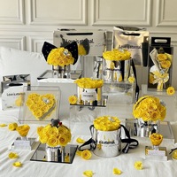Handgemachte gelbe Rosen-Geschenkbox mit Spiegelherz-Grammophon für jeden Anlass: Valentinstag, Weihnachten und mehr