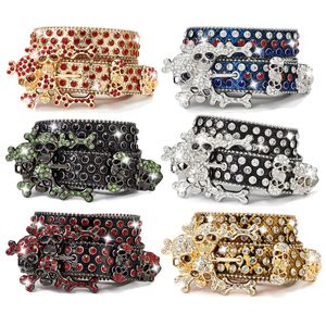Western Cowboy Punk Belt Hot Girl Moda para hombres Mujeres Skull Ghost Rhinestone PU Material Bling <span class=keywords><strong>Baby</strong></span> Simons Cinturones - Product Image 1