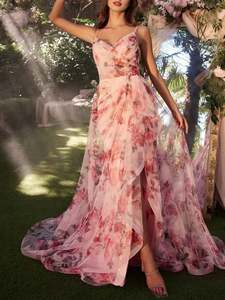 <span class=keywords><strong>Abito</strong></span> <span class=keywords><strong>lungo</strong></span> in <span class=keywords><strong>tulle</strong></span> floreale <span class=keywords><strong>rosa</strong></span> personalizzato da donna, vestito <span class=keywords><strong>lungo</strong></span> con scollo a V e spalline sottili OEM/ODM per il commercio all'ingrosso - Product Image 1
