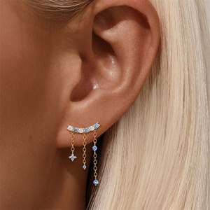 Pendiente de Plata de Ley S925 con Borla de Aguamarina en Forma de C, Diseño Moderno, 18k, para Mujer - Product Image 6