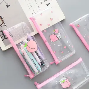 Clear Pvc Zipper Students School Pen Bag Kawaii Stationery School Supplies Pencil Case For Girls