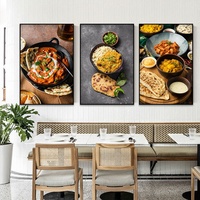 Restoran Makanan India Asia Tenggara Dekorasi Gantung Bingkai Aluminium Kontemporer Hitam Lukisan Dinding Poster Nasi Kari