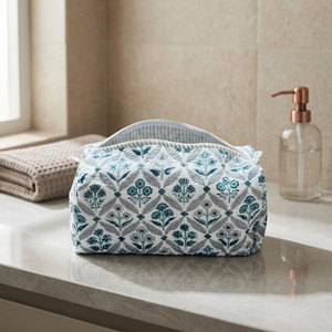 Bolsa de Cosméticos Acolchada de Algodón Resistente al Agua VEER HANDIRCRAFTS, Tamaño Grande, Cierre de Cremallera, Asa Suave, Estilo Vintage, Portátil - Product Image 4