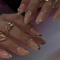 Uñas Postizas de Lujo con Diseño de Almendra Francesa, Acrílicas 3D, Largas, Estilo Ataúd, con Empaque Personalizado