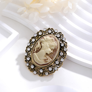Bijoux en alliage Rhinestone Vintage <span class=keywords><strong>Broche</strong></span> Femme Palais Beauté Portrait Poitrine Fleur Rhinestone Beauty Head Cameo Brooch - Product Image 2