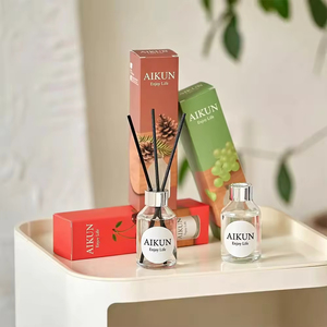 Aikun Compact OEM IP16 Fruity Blend <b>Clear</b> Glass Cylindrical 50ml Reed Diffuser Fragrance <b>Gift</b> Set For Retail Counter Display - Product Image 1