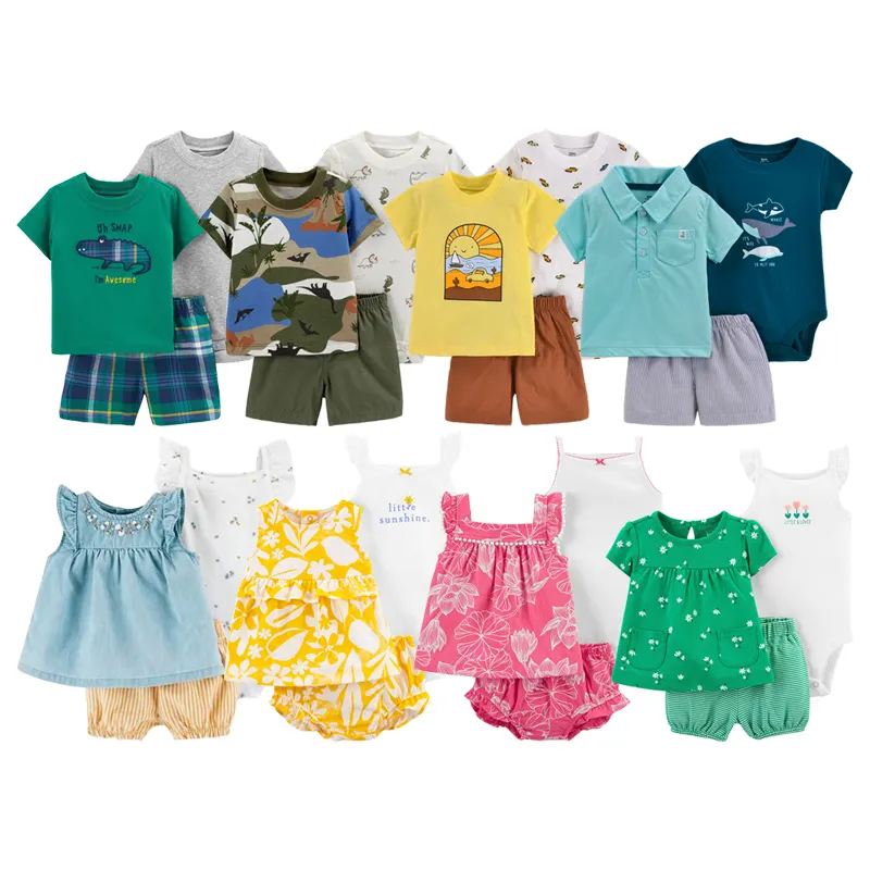 Ensemble vêtements pour bébés 100% coton, 2 pièces, pour filles et garçons, t-shirt 3 pièces, petit Short, été