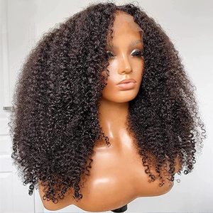 Perruques en cheveux humains 4B 4C Kinky Coily U Part <span class=keywords><strong>V</strong></span> Part pour femmes noires, vente en gros, perruque frontale en dentelle 12A Afro Kinky Curly en cheveux humains - Product Image 1