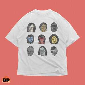 T-shirt Grafica con Griglia di Volti Astratti, Lavaggio Vintage, Oversize Unisex, Stile Streetwear Y2K - Product Image 1