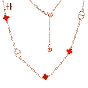 18K ทองคำบริสุทธิ์สองด้าน4ใบโคลเวอร์และจมูกหมูสร้อยคอทองคำแท้เครื่องประดับทอง18K แท้แบบกำหนดเอง - Product Image 1