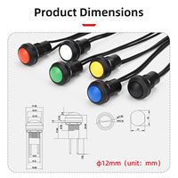 HS HL12C 12VDC 220V IP67 1NO 2A Interrupteur à bouton-poussoir momentané 12MM en plastique ABS électronique CE/CCC Rohs/Reach à bornes à broches 200000