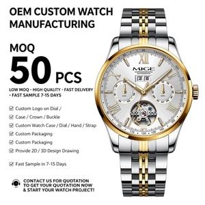 Factory Custom Logo Calendar Mechanical <b>Skeleton</b> <b>Watches</b> Stainless steel <b>Automatic</b> Men's <b>Watch</b> and Sapphire Crystal - Product Image 1