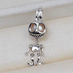Colgante de Plata S925 con Diseño de Monstruo de Halloween, Estilo Europeo Americano, Perla No Porosa de 5-6mm, Insumos para Joyería DIY, Jaula Semiterminada - Product Image 1