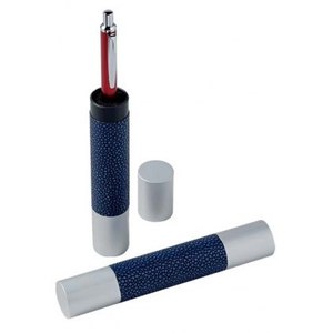 Boîte à stylos à bille ronde à 1 trou, motif à pois bleus, garniture argentée, support de rangement pour stylos, crayons, fournitures de bureau - Product Image 1