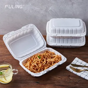 FULING Mineral Filled Biodegradable Thermoform Clamshell Food Delivery Packing Box Hinged Lid To Go Food Container