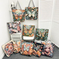 Style ethnique papillon fleur broderie 3D grande capacité Ins toile fourre-tout Shopping en gros sacs fourre-tout