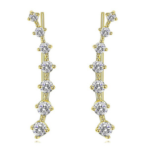 Pendientes de Aro E2579 Dorados para Mujer, Diseño Clásico de Estrella, Cristal de Estrás, Corte Brillante Redondo, Engaste de Puntas, Uso Diario - Product Image 4