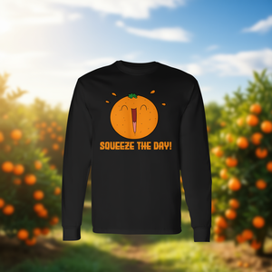 T-shirt a maniche lunghe con citazione Squeeze The Day Orange Quote - Product Image 1