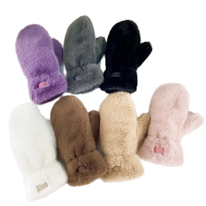 Gants Mitaines d'Hiver Décontractés en Gros, Couleur Unie, Doublure en Fourrure Sherpa, Fausse Fourrure Épaisse, Chauds, Coupe-Vent, Tendance et Mignons, à Doigts Entiers - Product Image 1