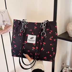 2025 nova bolsa de ombro com estampa cereja em preto/azul/branco/rosa, grande capacidade, sacola de lona feminina - Product Image 1