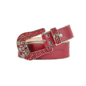 Ceinture en cuir Angelina avec strass et crâne, 3,8 cm x 105 cm, en cuir de vache véritable, accessoire de mode décontracté - Product Image 1