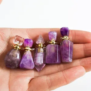 迷你紫水晶香水瓶项链水晶项链宝石水晶瓶油香水