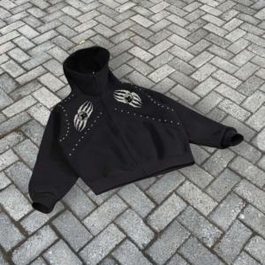 Sudadera con Capucha Extra Grande de Algodón Grueso Personalizada para Otoño e Invierno, Estilo Hip Hop, con Tachuelas, Pedrería, Lavado Vintage, para Hombre - Product Image 1