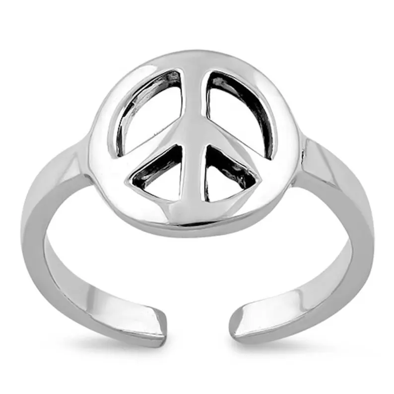 Acquista Online anello in argento semplice con simbolo della pace regolabile realizzato a mano in argento Sterling 925 dal produttore indiano al miglior prezzo