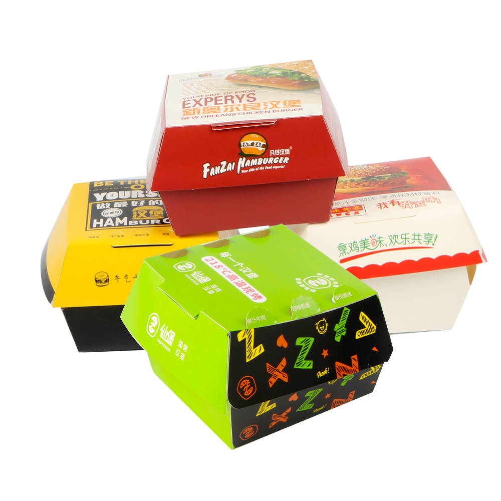 Factory Wholesale Disposable Food Grade Cardboard Hamburger Customized Size Printing Kraft Paper Burger Packaging Box