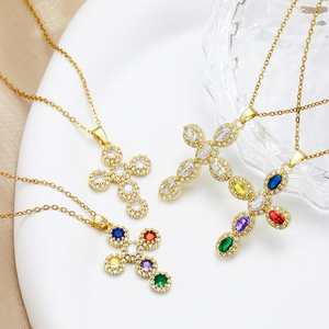 FY Christlicher Glaubensschmuck Jesus-Schmuck Edelstahl Vergoldete Kette mit Zirkonia-Besetztem Großem Kreuzanhänger Halskette - Product Image 1