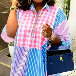 ชุดเดรสยาวลายทางคอปกสไตล์ลำลองสำหรับผู้หญิงไซส์พลัสสไตล์แอฟริกัน - Product Image 2