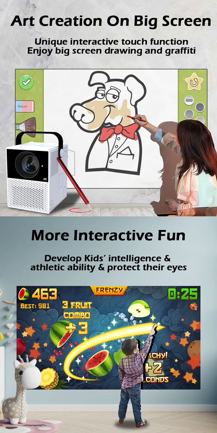 1080P Touch Projector 3D Early Education Phone Projector Portable Home Theater Smart Touch Projector