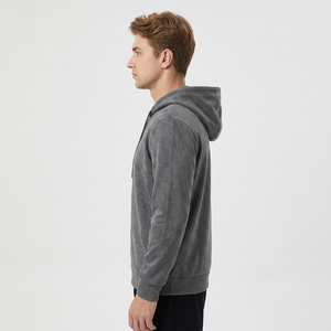 Gray <b>hooded</b> <b>zip</b>-up sweatshirt Regular fit fleece hoodie Casual autumn men's wear Men's fleece <b>zip</b> hoodie - Product Image 4