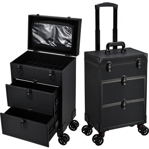 Professional Rolling <b>Makeup</b> <b>Case</b> 2-Drawer Cosmetic Storage Organizer Travel <b>Makeup</b> Trolley Large Train <b>Case</b> with Wheels - Product Image 1