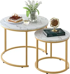 Wholesale Set Center Round Nesting Black Gold Metal Side Glass Marble Wooden Tea Coffee Table For Home