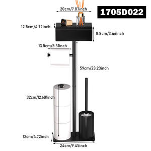 Portarotolo da Bagno Moderno e Semplice in Acciaio con Portascopino e Ripiano Superiore, Installazione Senza Foratura - Product Image 2