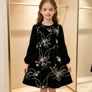 Tissu en <span class=keywords><strong>velours</strong></span> <span class=keywords><strong>noir</strong></span> A920 avec broderie florale perlée or et argent, matière de <span class=keywords><strong>velours</strong></span> pour robe de soirée de luxe richement perlée - Product Image 4
