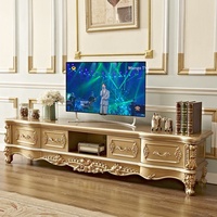 Meuble TV de style européen en bois massif, couleur champagne doré, luxueux, meuble bas, ensemble de rangement avec table basse néoclassique américaine