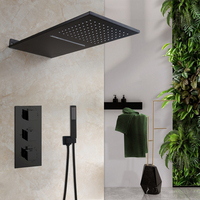 Système de douche thermostatique 3 fonctions avec pommeau de douche cascade et pluie, et douchette à main, ensemble robinetterie de douche