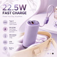 Power Bank Ultra Portabel Grosir 2026, Hadiah, 10000mAh, Pengisian Cepat PD 22.5W dengan Kabel Tipe-C Terintegrasi, Layar LCD Digital, OEM