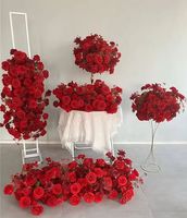 WG250015 Chemin de table de mariage en fleurs artificielles, roses rouges, décoration florale rouge, centres de table pour mariage, vente en gros