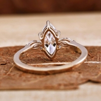 Bague de fiançailles en or rose massif 14K/18K avec diamant de laboratoire taille marquise 1 carat et trois pierres latérales taille marquise, certifiée IGI VVS CVD/HPHT