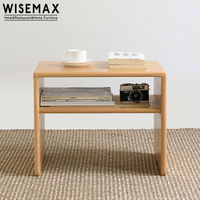 WISEMAX FURNITURE Table basse en rotin nordique Petite taille Salon Table basse en bois massif en forme de C Table à thé d'angle pour la maison