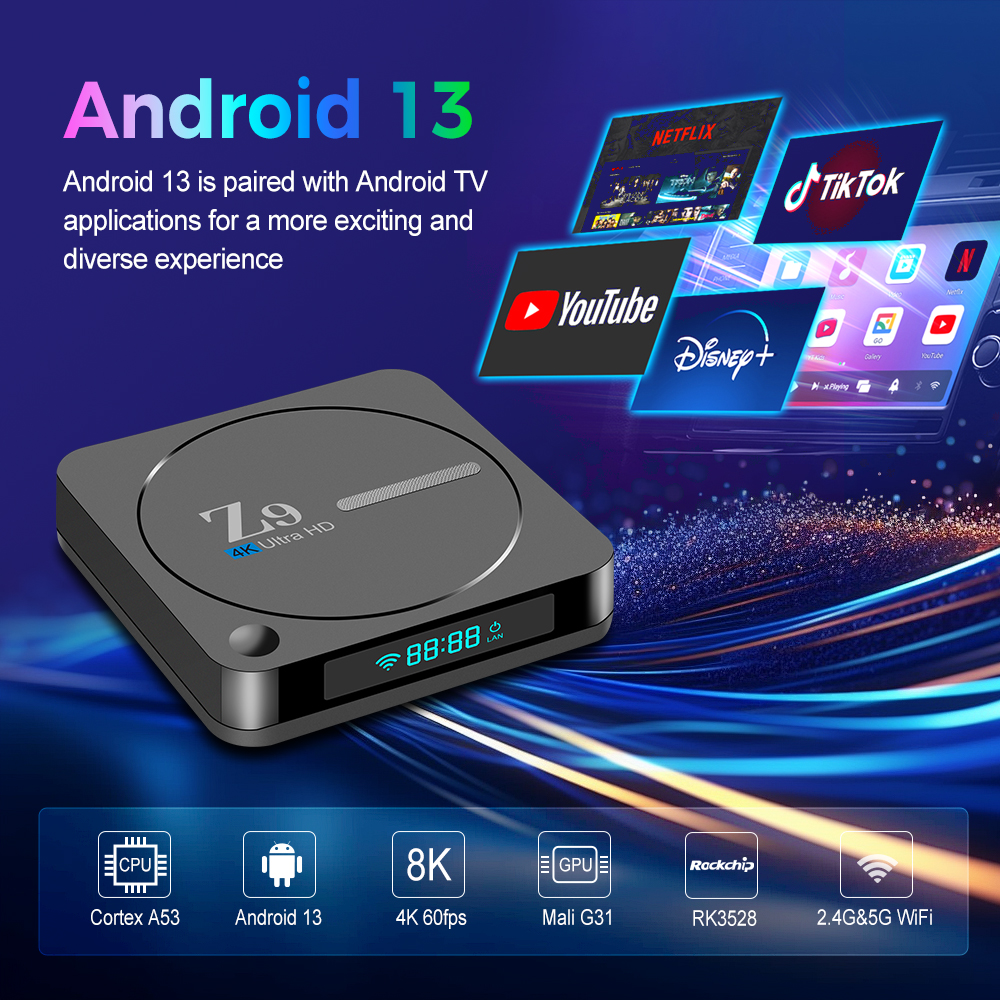 2024 TV Box Android 12 Z9 ATV RK3528 with BT Voice Remote