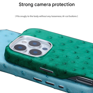 Design unique pour iPhone 16 Pro Max avec <span class=keywords><strong>coque</strong></span> en cuir véritable <span class=keywords><strong>à</strong></span> motif d'autruche avec étui en cuir magnétique pour <span class=keywords><strong>téléphone</strong></span> portable - Product Image 2