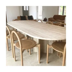 Luxe natuurlijke travertijn eettafel, moderne eenvoudige rechthoekige onderhandelingstafel, travertijn eettafel - Product Image 1